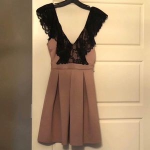 Petite Mini Dress with Black Lace